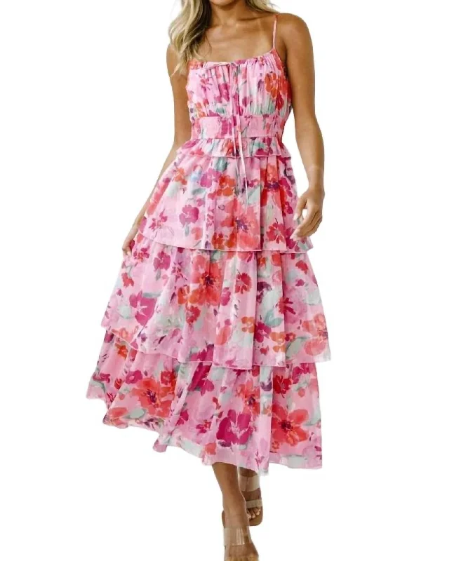 Layla Floral Midi Dress In Pink