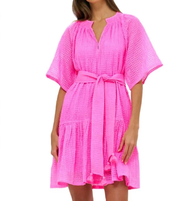 Raglan Belted Mini Dress In Delray Pink