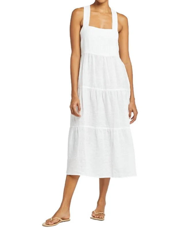 Canyon Linen Midi Dress In White