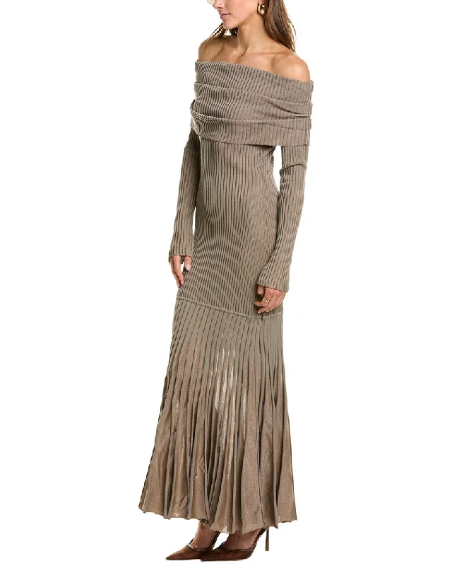 Nicholas Maxine Off-Shoulder Plaited Maxi Dress