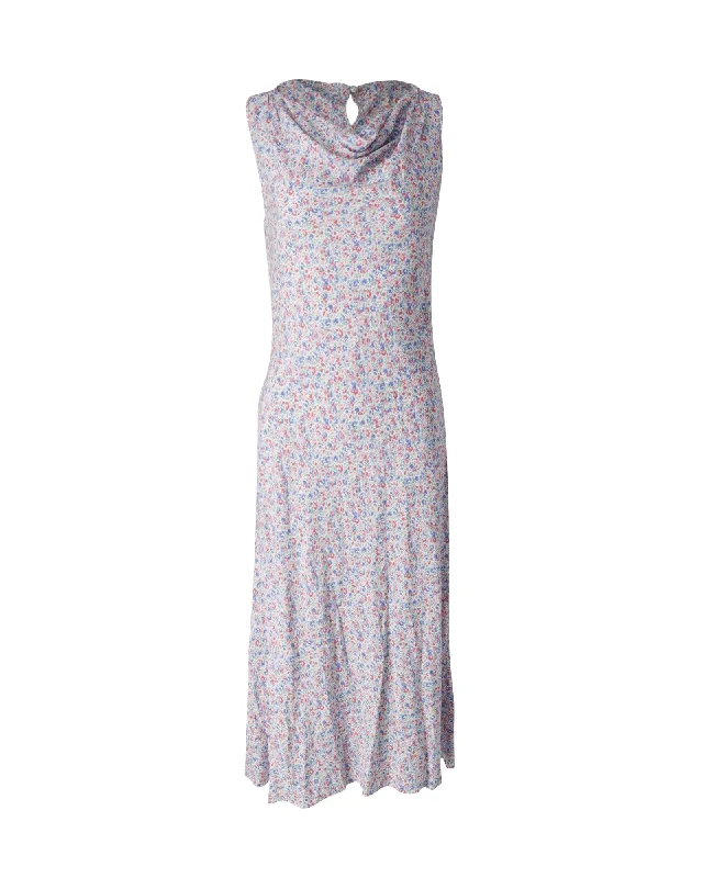 Rixo Cowl Neckline Sleeveless Midi Dress in Multicolor Viscose