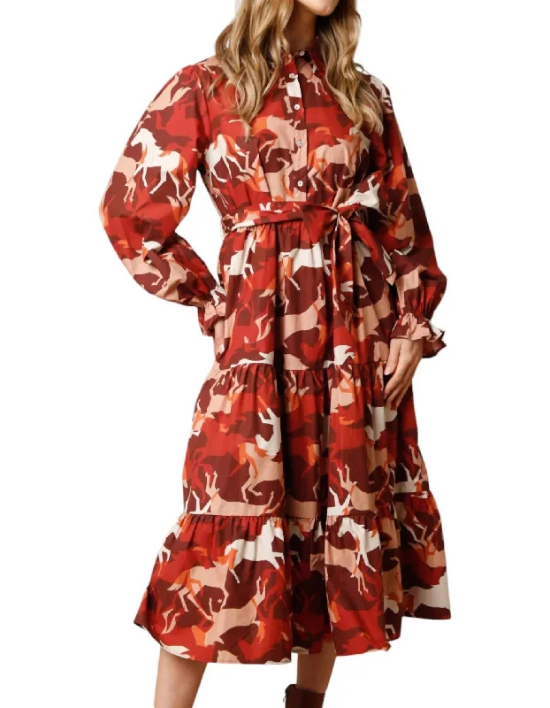 Poplin Maxi Shirt Dress In Horse Print