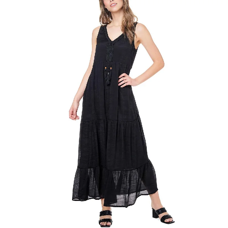 Womens Embroidered Maxi Fit & Flare Dress