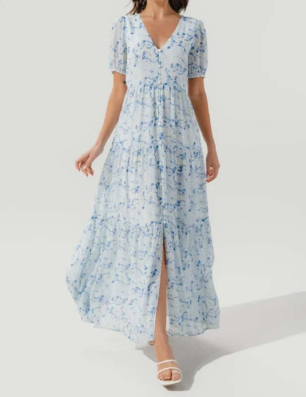 Corinna Paisley Maxi Dress In Blue White