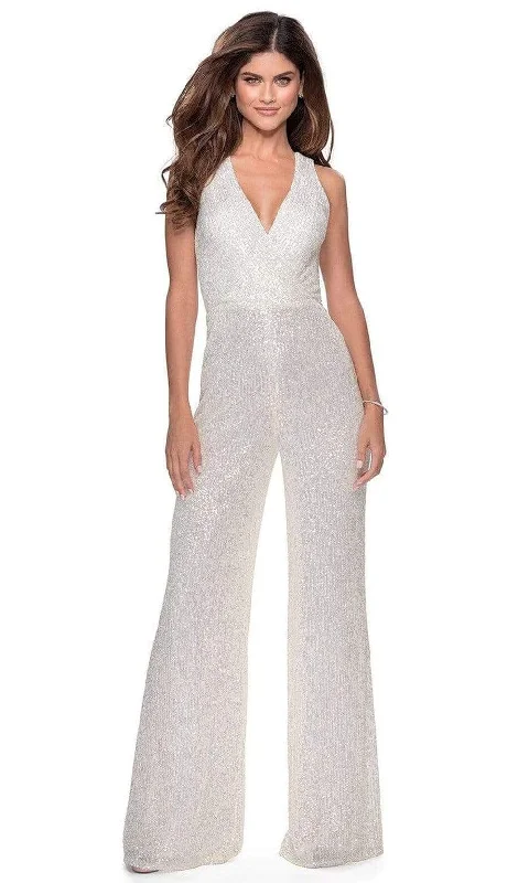 La Femme - 28719 Sequined Plunging V-neck Jumpsuit