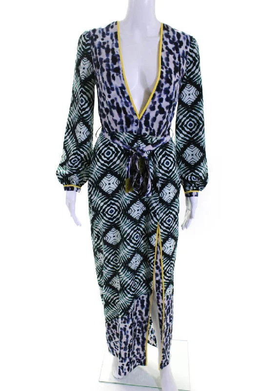 Le Superbe Women's Printed Long Sleeve V Neck Maxi Dress Multicolor