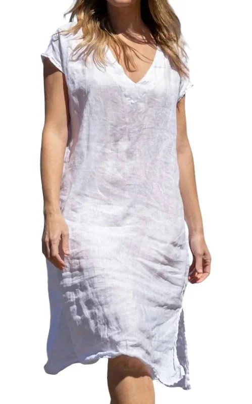 Ali V-Neck Midi Dress In White