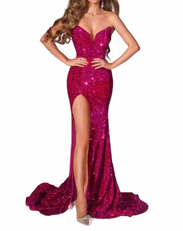 Velvet Sequin Maxi Dress In Red