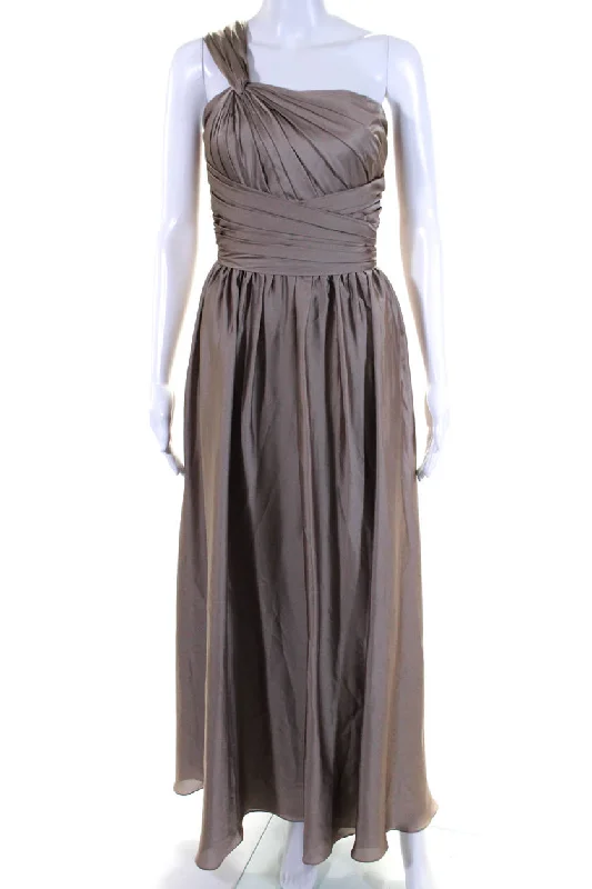 ML Monique Lhuillier Womens Pleated Sleeveless Zip Up Maxi Dress Taupe