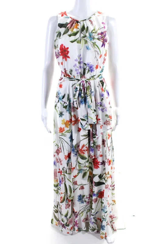 Compli K Women's  Sleeveless Asymmetric Ruffle Floral Maxi Dress