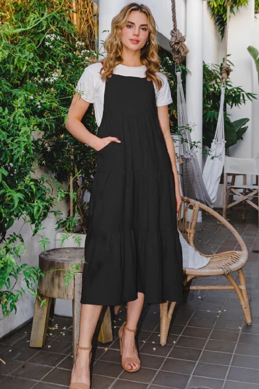 Full Size Sleeveless Tiered Midi Dress