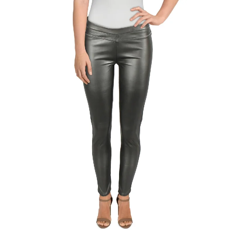 Womens Faux Leather Mid-Rise Skinny Jeans