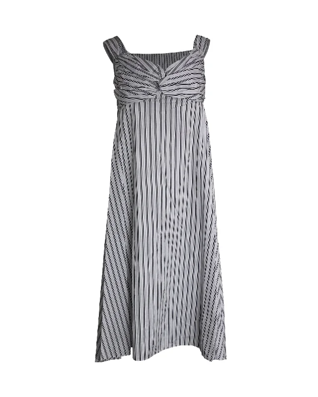 A.L.C. Arsenio Off The Shoulder Striped Poplin Midi Dress in White Cotton