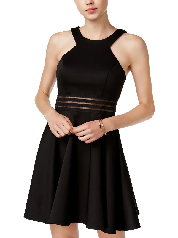 Juniors Womens Cocktail Mini Fit & Flare Dress