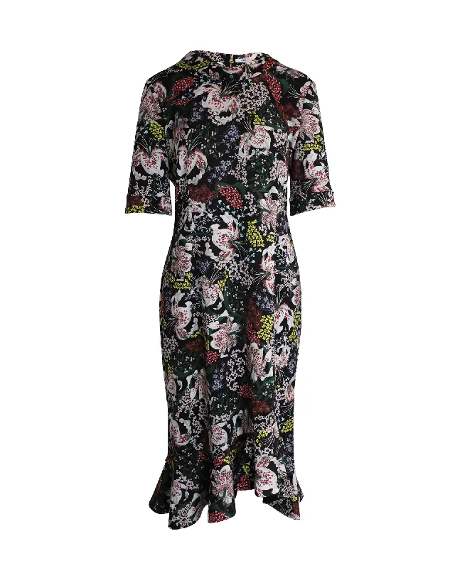 Erdem Lucy Midi Dress in Floral Print Polyester