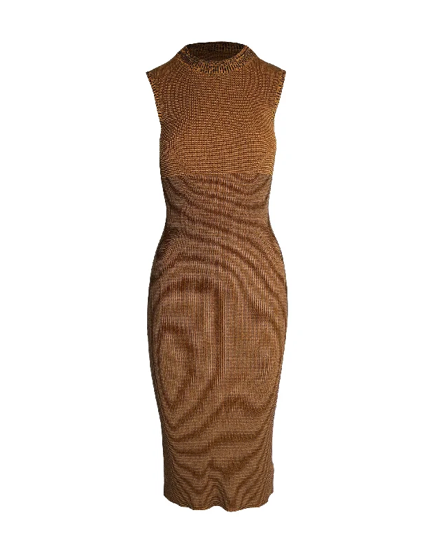 Victoria Beckham Sleeveless Crewneck Midi Dress in Brown Cotton