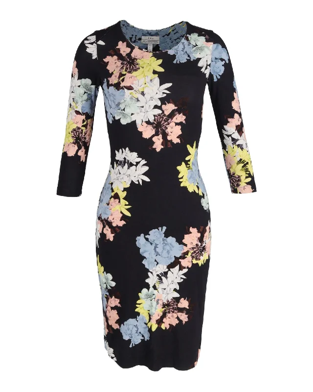 Erdem Floral Jersey Midi Dress in Black Cotton