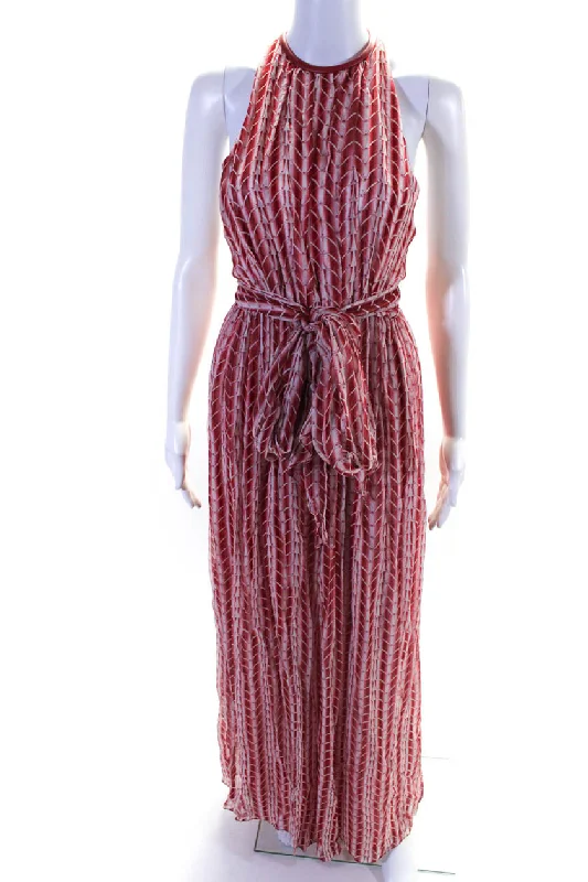 Thomas Wylde Women's Round Neck Sleeveless Abstract Maxi Dress Red