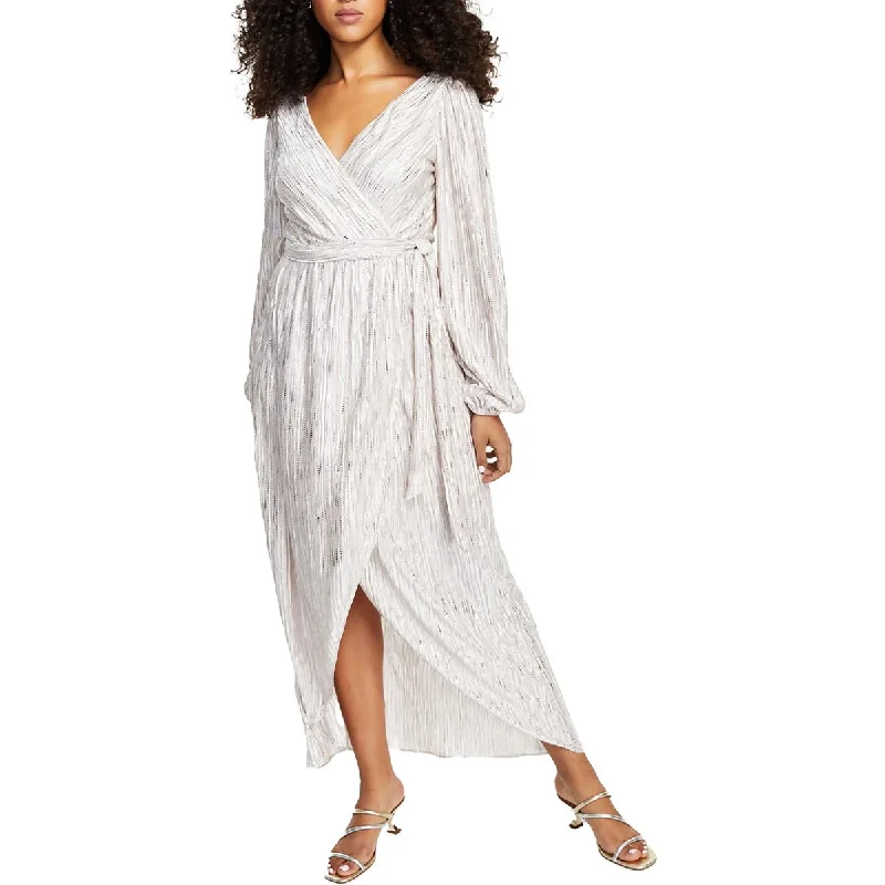 Womens Metallic Faux Wrap Maxi Dress