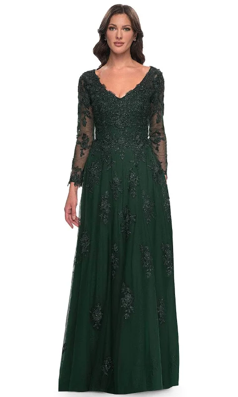 La Femme 30795 - Lace Ornate V-Neck Dress