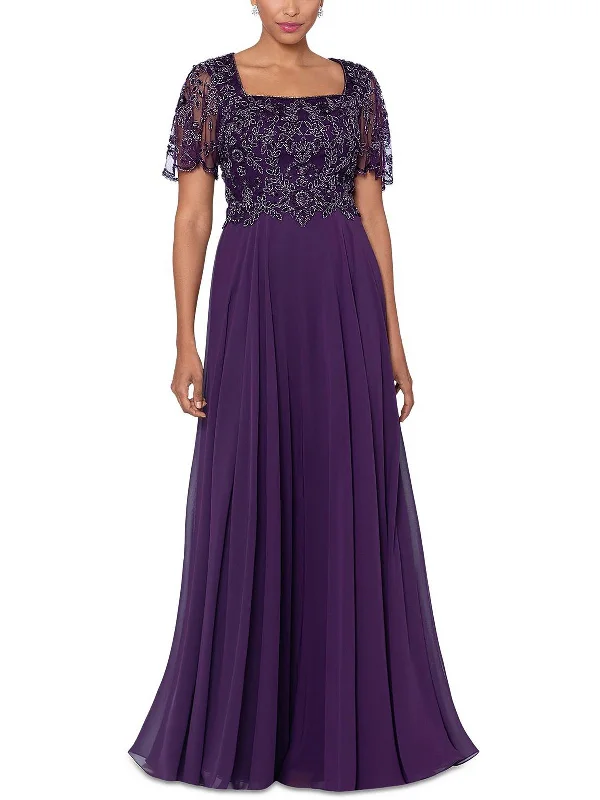 Womens Flutter Sleeve Maxi Evening Dress