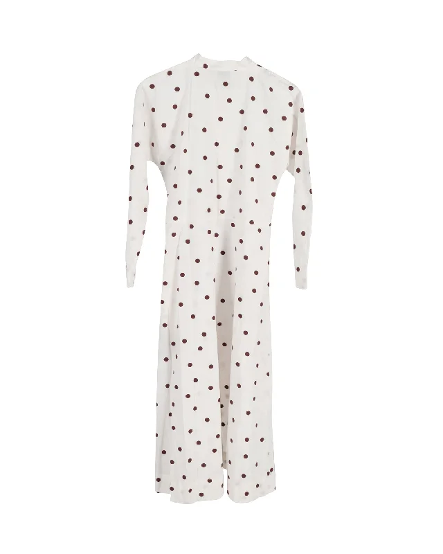 Ganni Polka Dot-Print Poplin Midi Dress in White Cotton