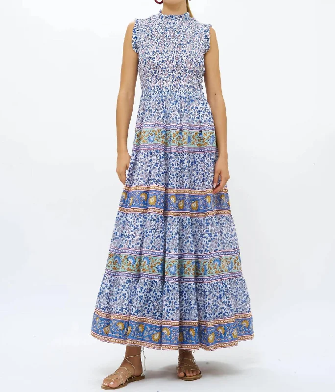 Sleeveless Smocked Maxi In Portland Blue