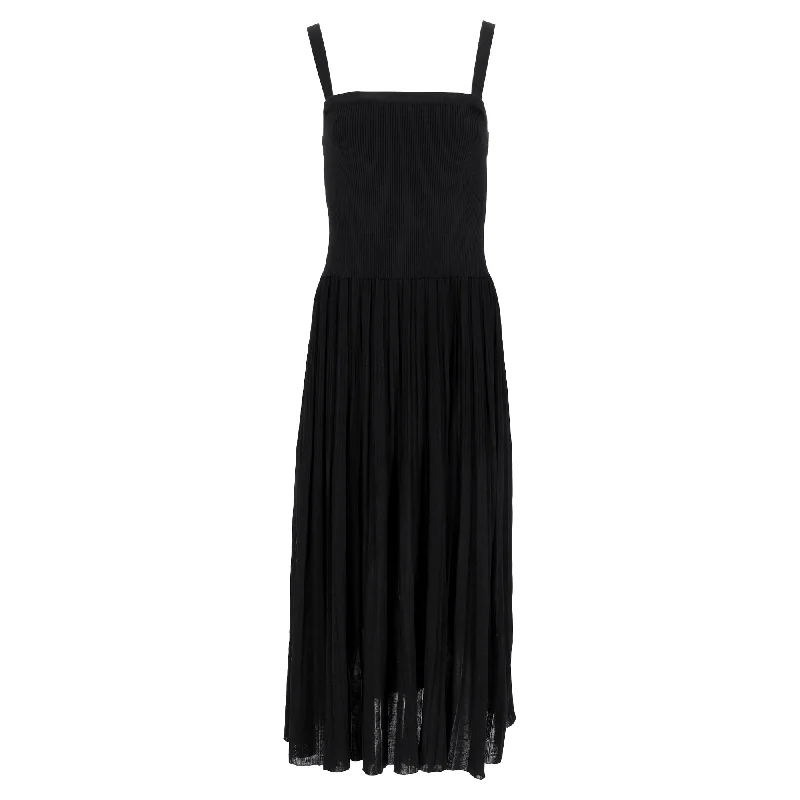 Zimmermann Clover Pleated Ribbed-Knit Midi Dress in Black Viscose