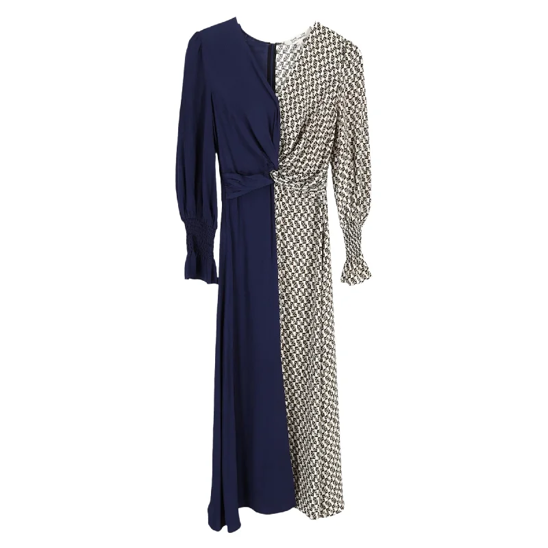 Diane von Furstenberg Michelle Knotted Paneled Midi Dress in Blue Silk