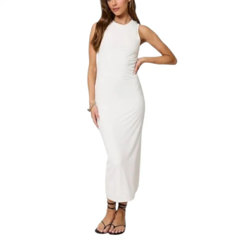 Wide Rib High Neck Maxi Dress In White