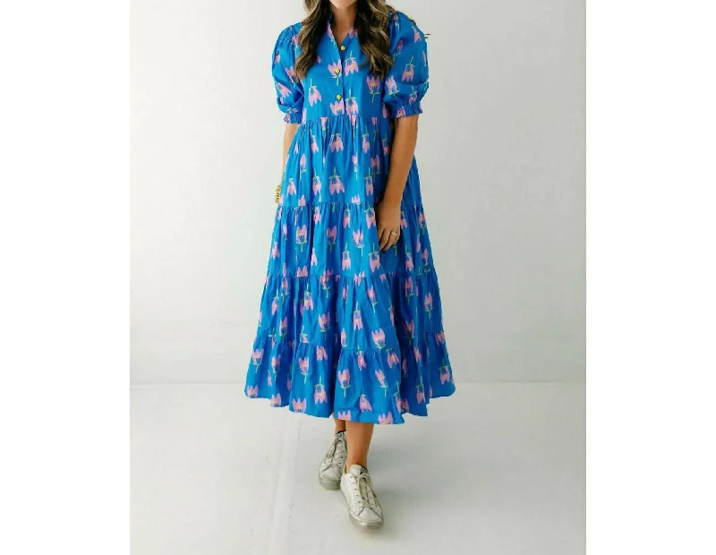 Poppy Tiered Kiki Maxi Dress In Blue