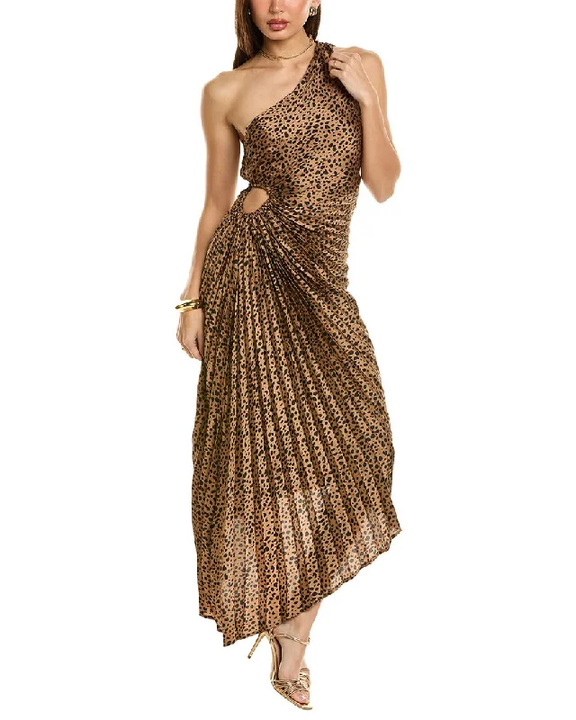 Dress Forum Cheetah Asymmetrical Pleated Maxi Dress