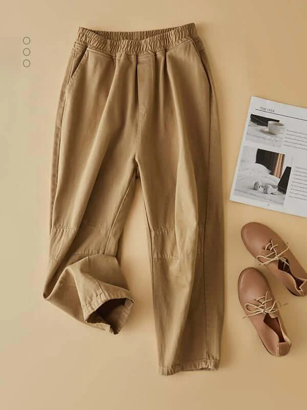 Loose Casual Straight Solid Color Ninth Pants