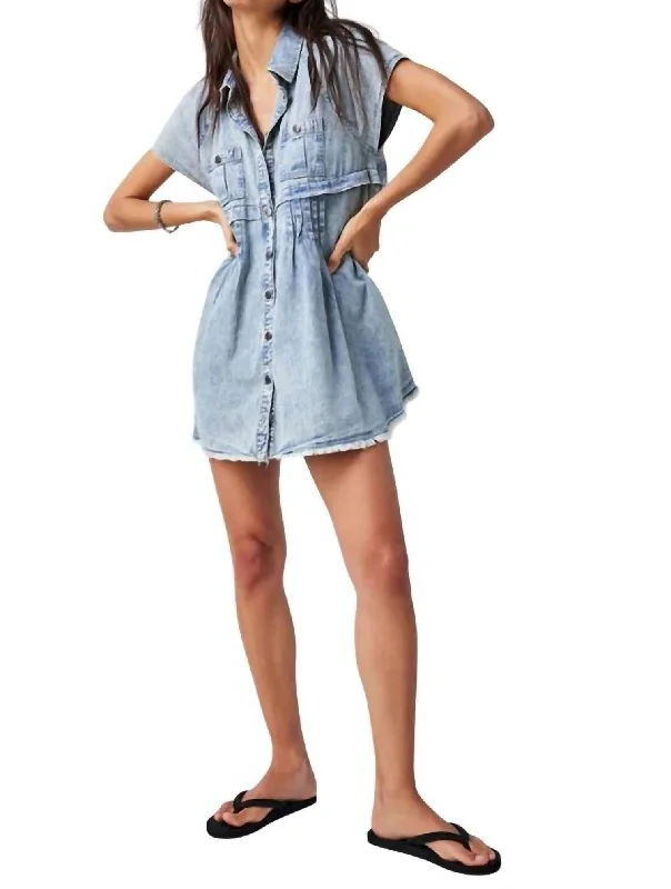 Ronnie Denim Mini Dress In Worn In