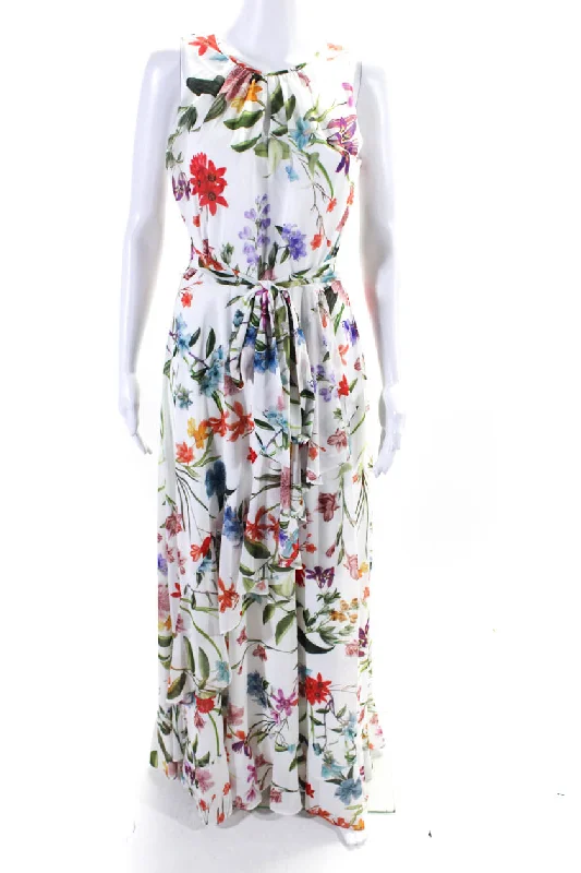 Compli K Women's Round Neck Sleeveless Ruffle Floral Maxi Dress