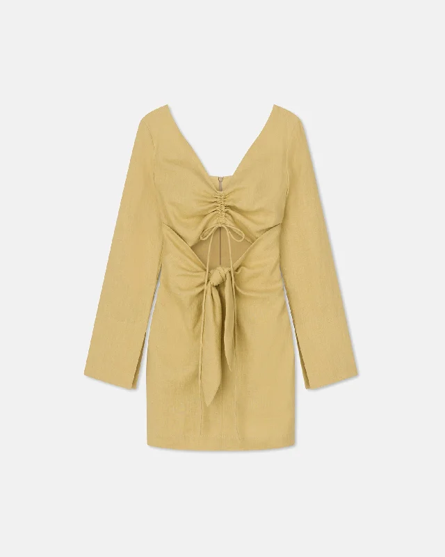 Gilia - Sale Ruched-Front Dress - Oat Linen