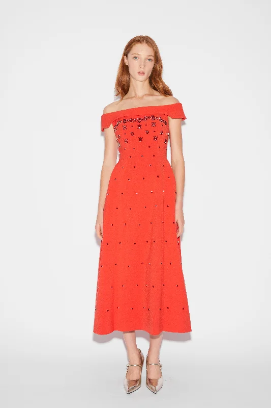 BEATRICE DRESS RED EMBELLISHED CREPE