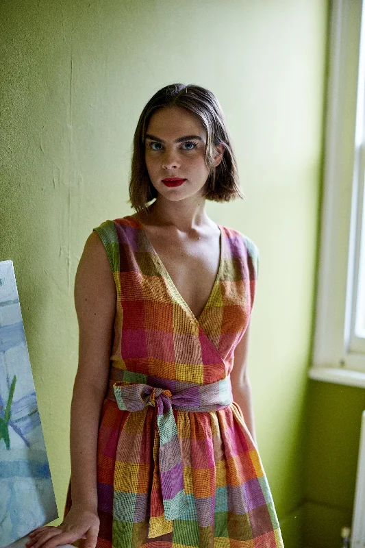 Canonbury Dress in Rainbow Irish Linen Check