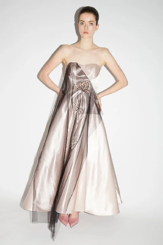 GAIL DRESS ROSE SATIN AND EMBELLISHED TULLE