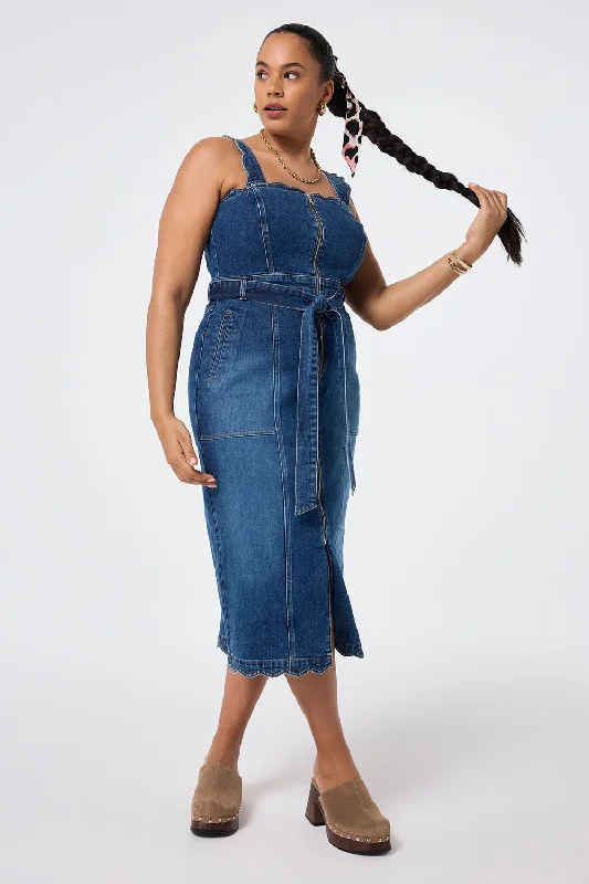 Indigo Wash Scallop Strappy Denim Sundress