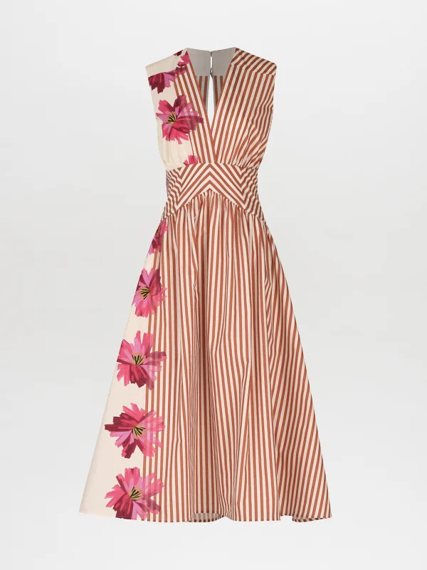 Jocelyn Dress Magenta Floral Brushstroke Stripes