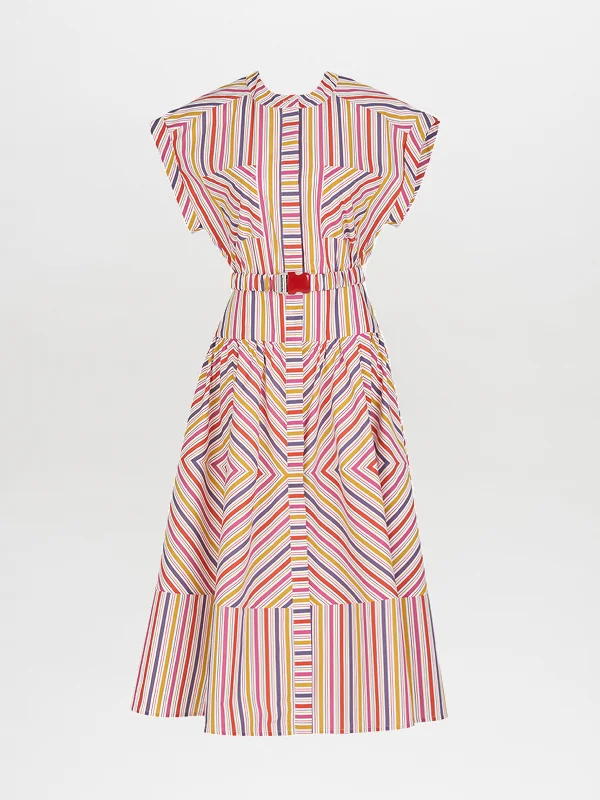 Macarena Dress Golden Magenta Stripes