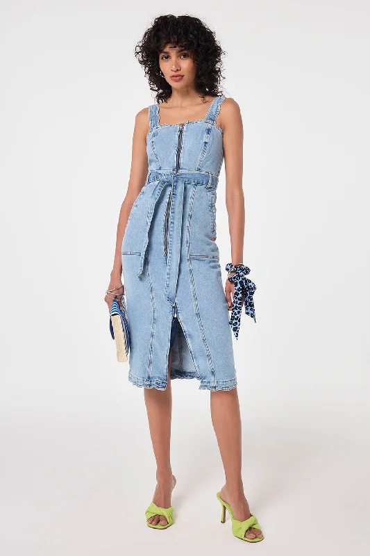 Pale Indigo Wash Scallop Strappy Denim Sundress