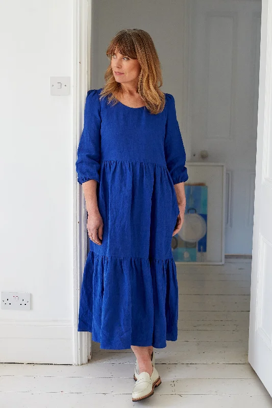 Petticoat Lane Dress in Cobalt Blue Linen