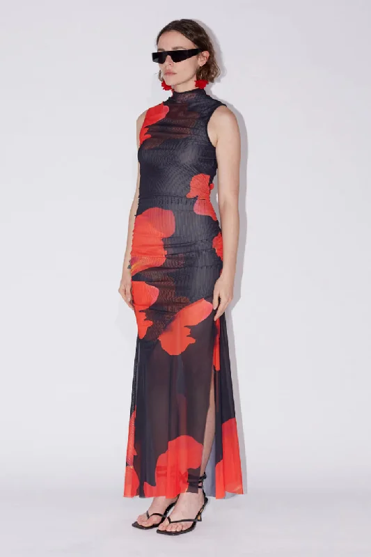 Saemdi Floral Printed Mesh Dress - Black Multi