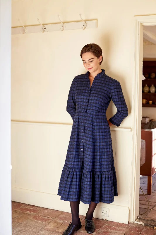 Saltaire Dress in Black and Blue Shadow Check