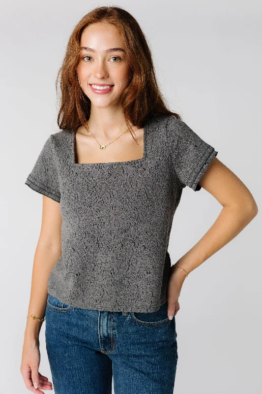 Brass & Roe Textured Square Neck Top