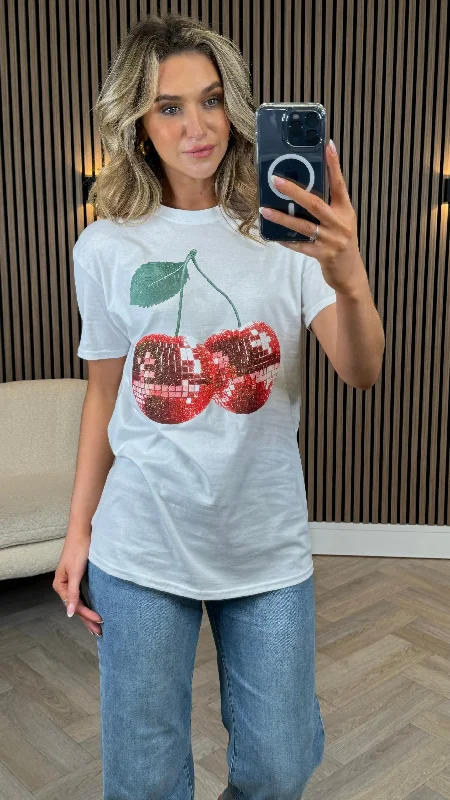 Milana White Glitter Cherry Print T-Shirt