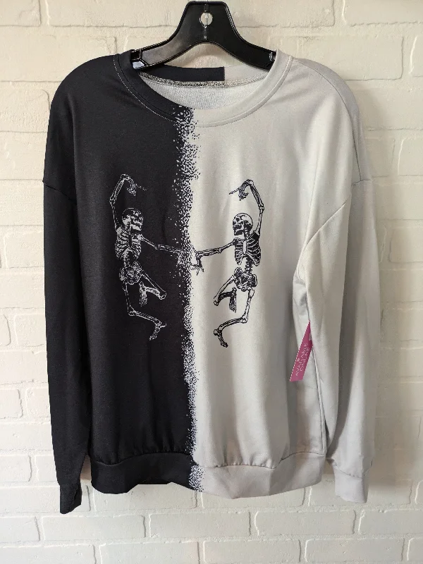 Black & Grey Top Long Sleeve Skeleton Halloween, Size M