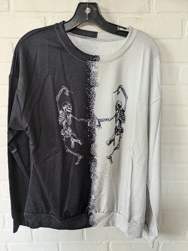 Black & Grey Top Long Sleeve Skeleton Halloween, Size M